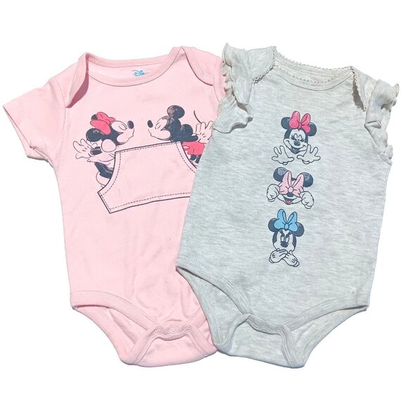 Disney Other - Disney Baby Girls Size 3-6M Gray & Pink Minnie Mouse Graphic Bodysuit Set (2PC)